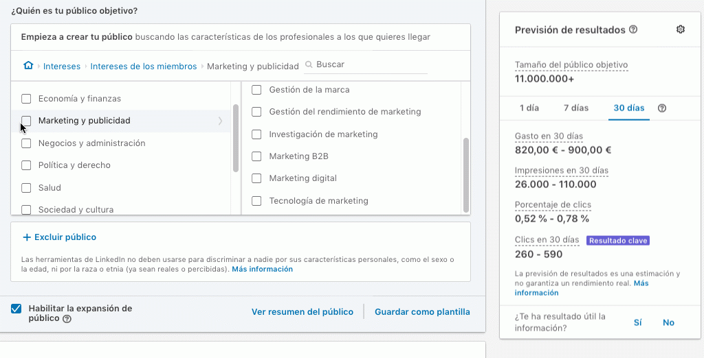 Desglose de segmentos en LinkedIn