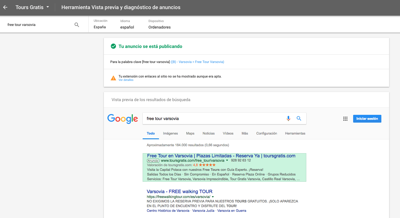Herramienta de Vista previa y diagnóstico de anuncios de Adwords - Expertos en PPC