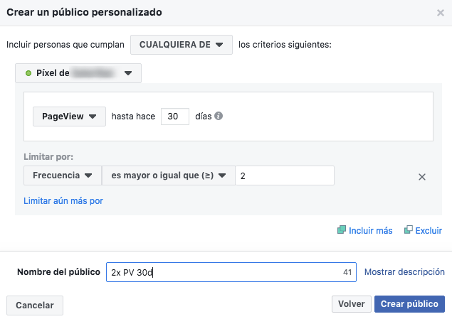 Escalar Campañas en Facebook - Público 2x Pageview