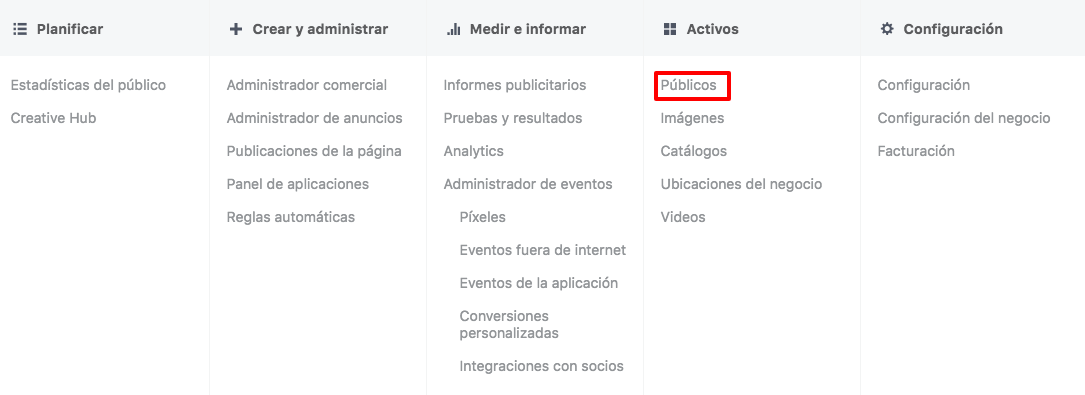 Escalar Campañas en Facebook - Pestaña Públicos