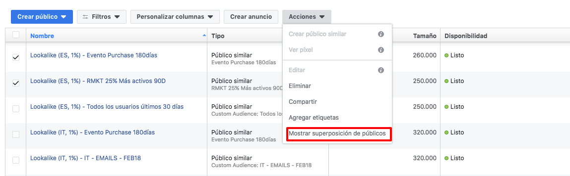 Escalar Campañas en Facebook - Superposición de dos audiencias