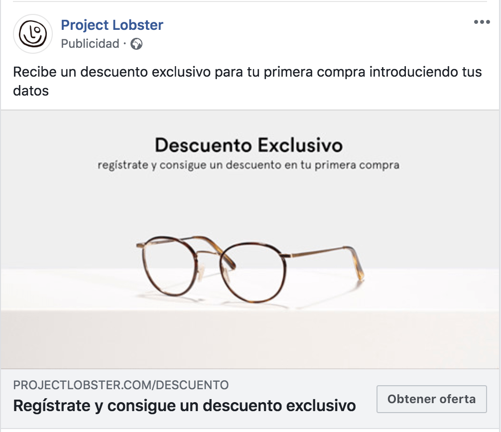 Facebook Lead Ads- Ejemplo de descuento
