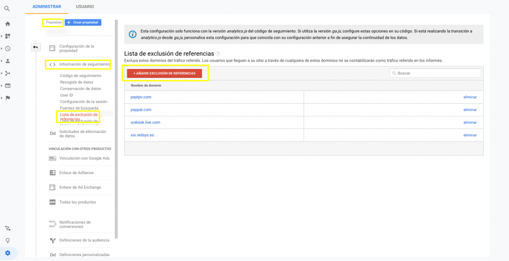 GCLID - Excluir tráfico de referencia