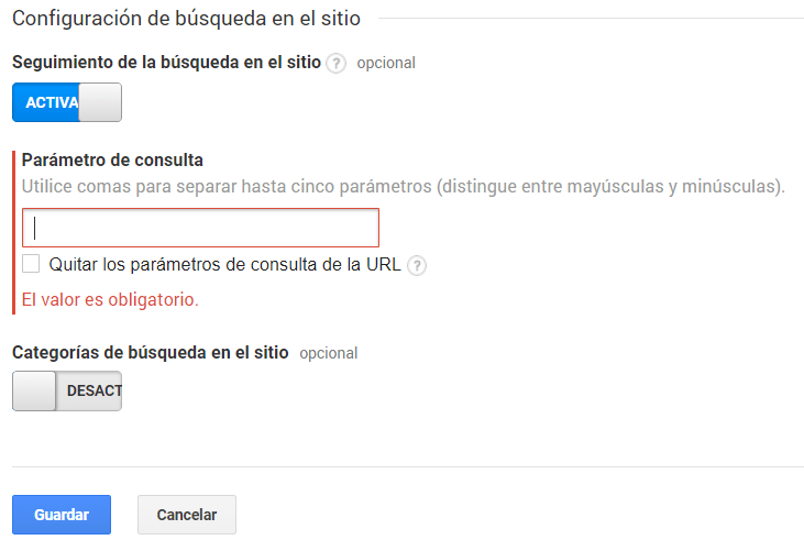 Configuración de Búsquedas en el Sitio Activado