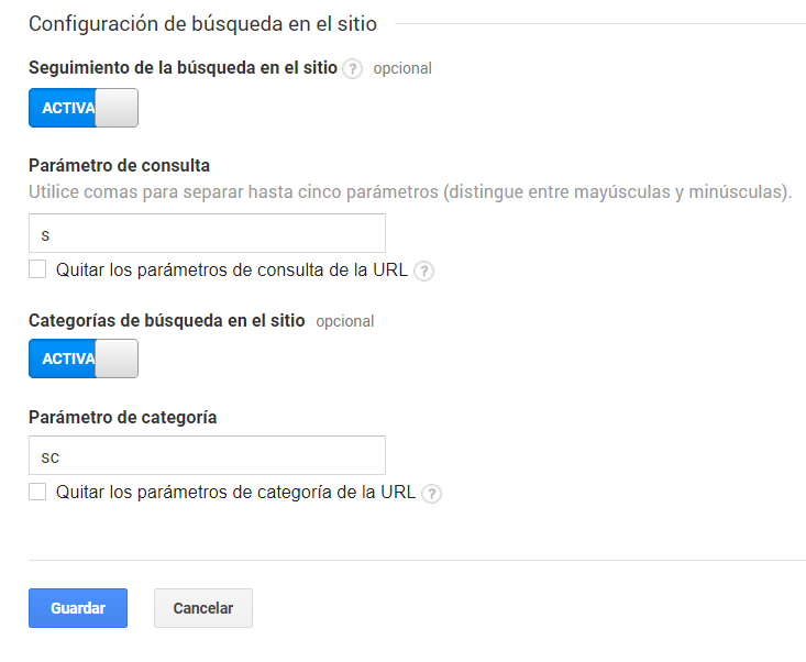 Configuración de categorías en el sitio