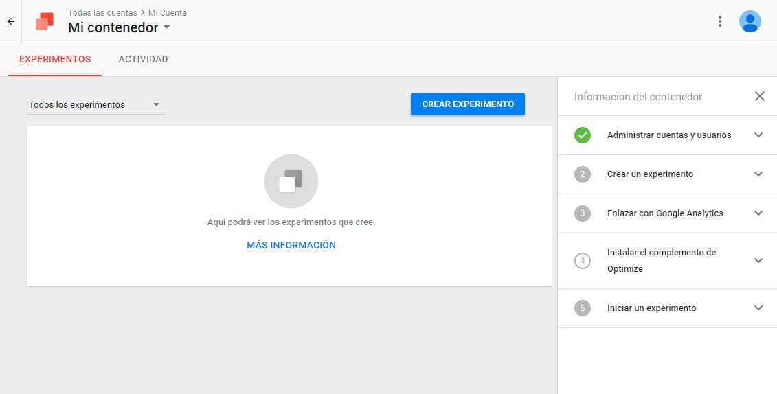 Crear un contenedor en Google Optimize