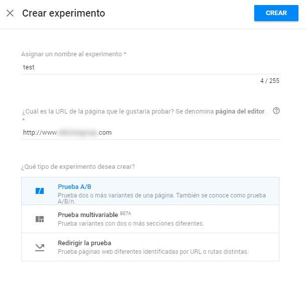 Pantalla de nuevo experimento