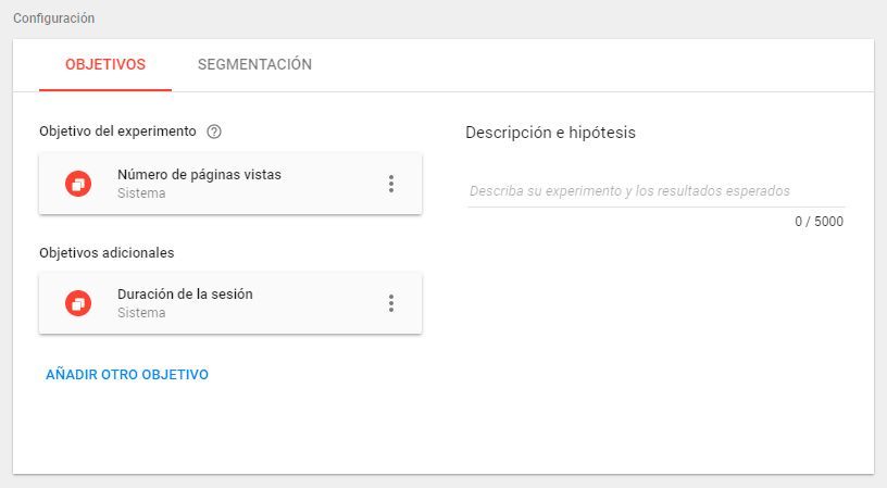 Configuración de un experimento en Optimize