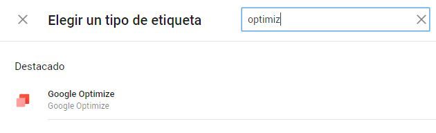 Etiqueta de Optimize en Google Tag Manager
