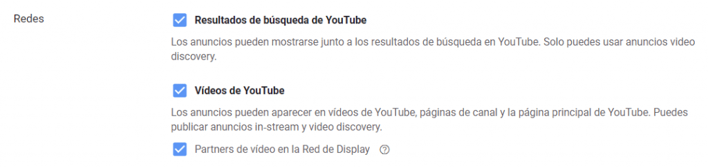 Selección de las redes en las que deseamos aparecer