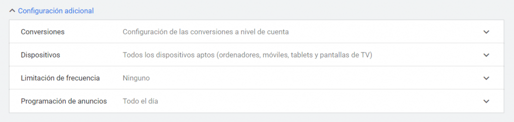 Configuración adicional de las campañas