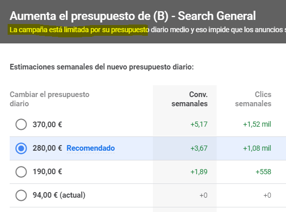 Dale a la campaña el presupuesto que necesite durante el periodo de aprendizaje
