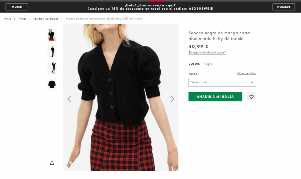 Ficha de producto de ASOS