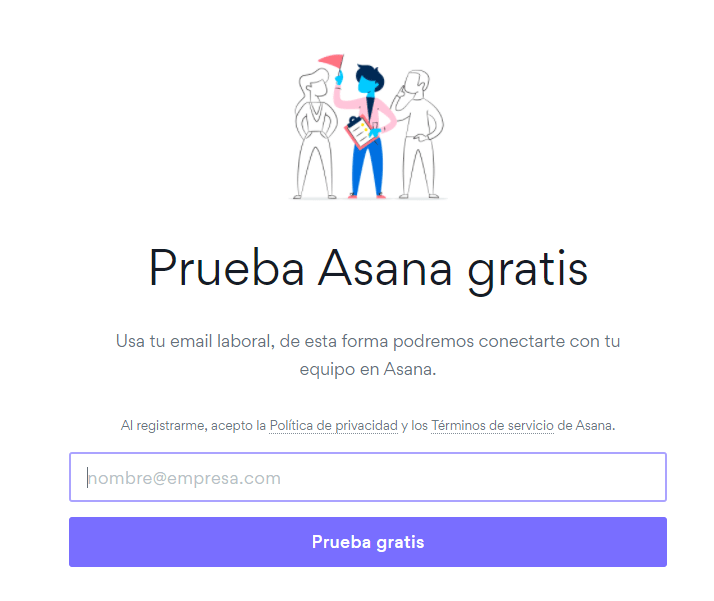Formulario para registrarse en Asana