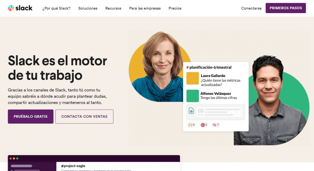 PVU de la Landing Page de Slack