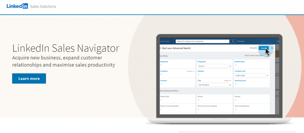 Página de Aterrizaje de LinkedIn Sales Navigator