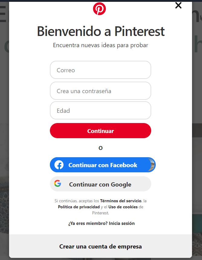 Crea una cuenta comercial en Pinterest