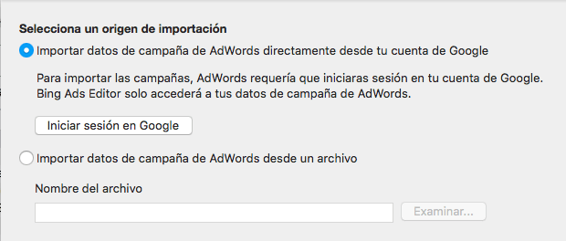 Importación AdWords Bing Ads