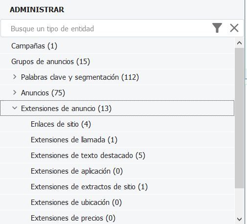 Niveles del menú de administración del editor