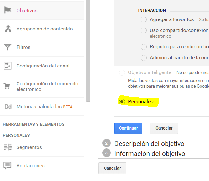 Crear Objtivo Analytics I