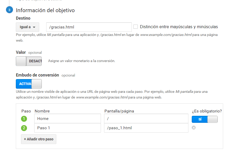 Crear Objtivo Analytics III