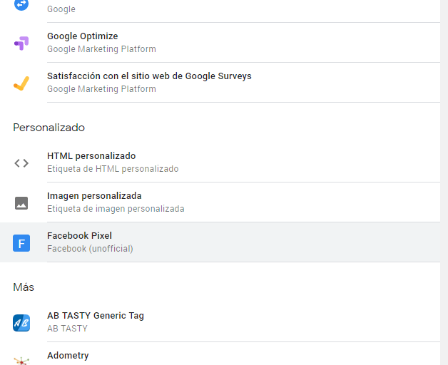 Seleccionar etiqueta personalizada en GTM