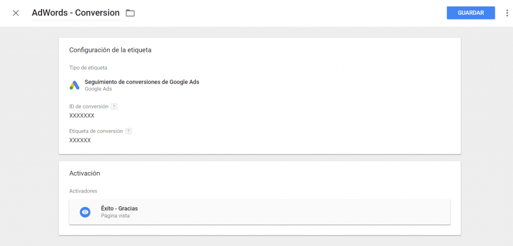 GTM Etiqueta Conversión