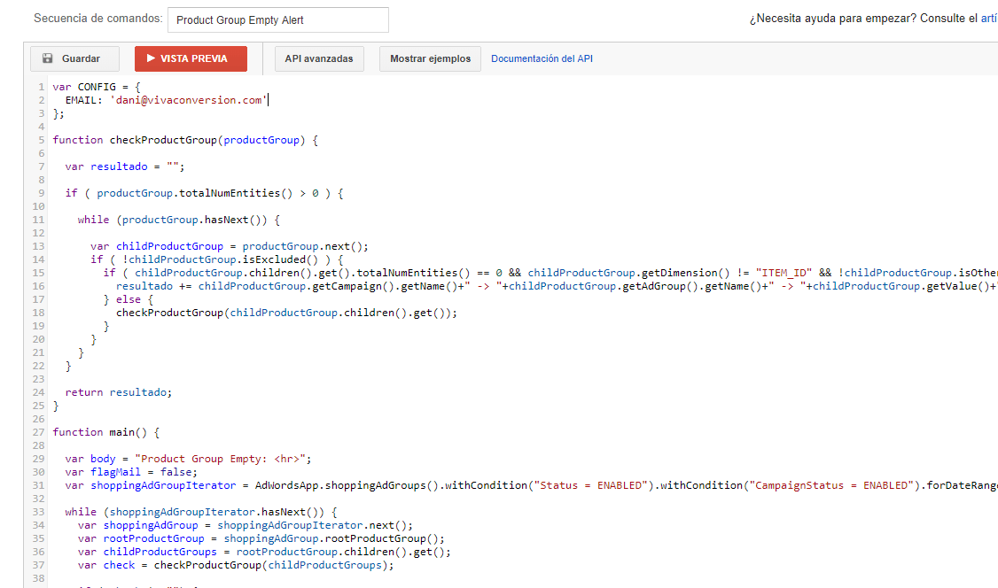 Script Grupos Productos