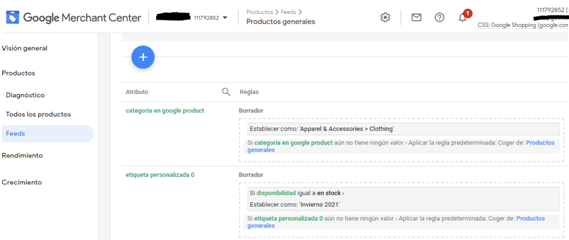 reglas para crear custom labels en feed de datos en merchant center