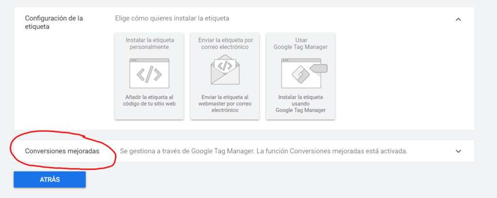 Activar Conversiones Mejoradas