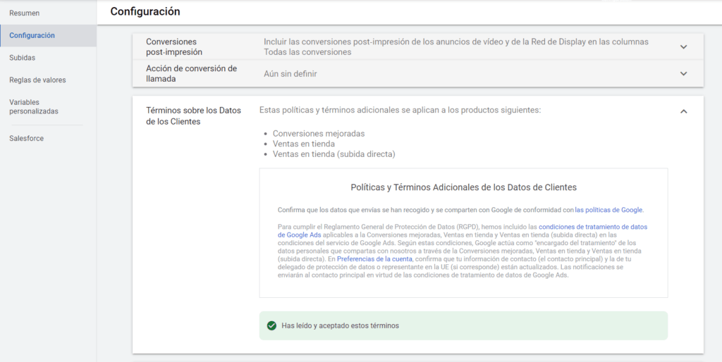 Políticas conversiones mejoradas