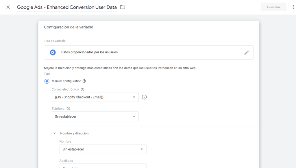 GTM - Datos proporcionados por los usuarios