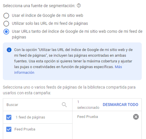 Vincular el feed de páginas para DSA