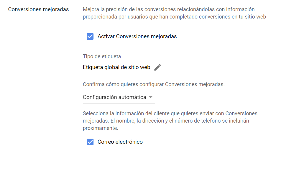 GTAG - Conversiones Mejoradas - Configuración Automática