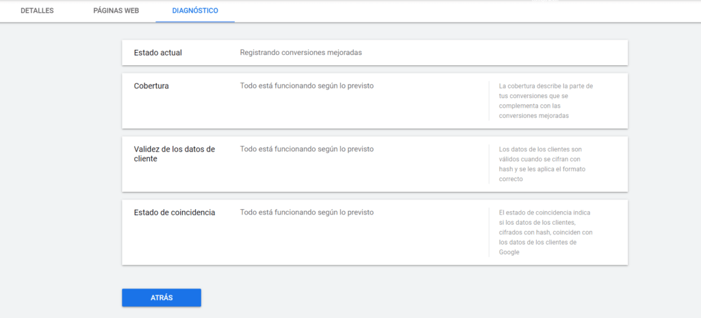 Diagnóstico conversiones mejoradas
