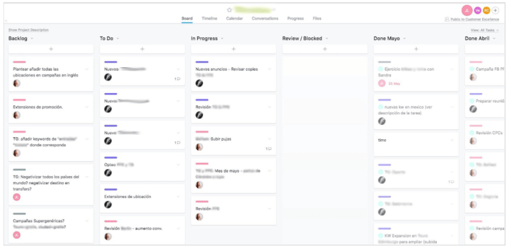 Dashboard en herramienta de gestión de tareas.