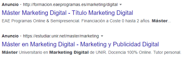 Anuncio de búsqueda en Google Ads 