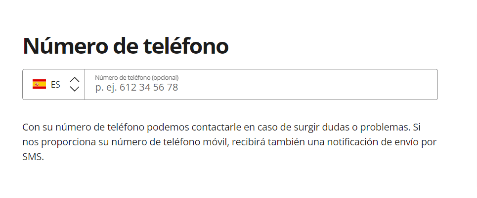 Campo formateado de teléfono y país autodetectado en Thomann