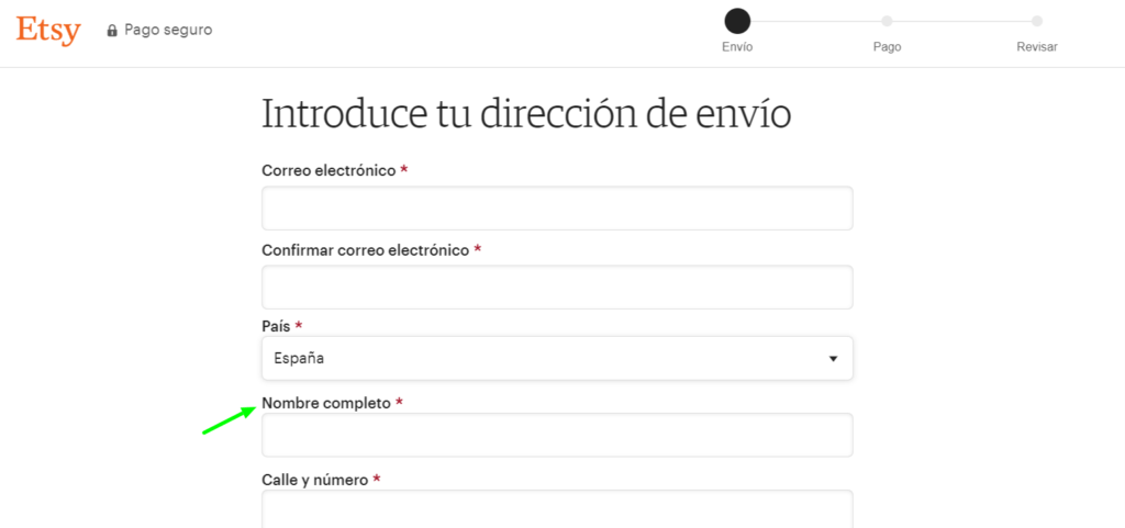Campo nombre en formulario de Dirección de envío Etsy