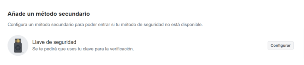 Método secundario verificación en dos pasos Facebook