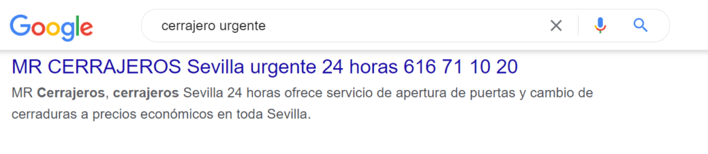 Título y descripción optimizados para la búsqueda de un servicio de cerrajero