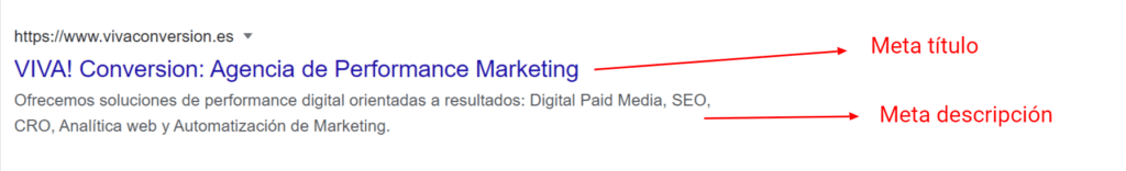 meta título y meta descripción de la web de viva!