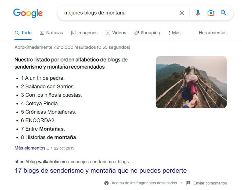 featured snippet tipo lista sin enumeración blogs de montana