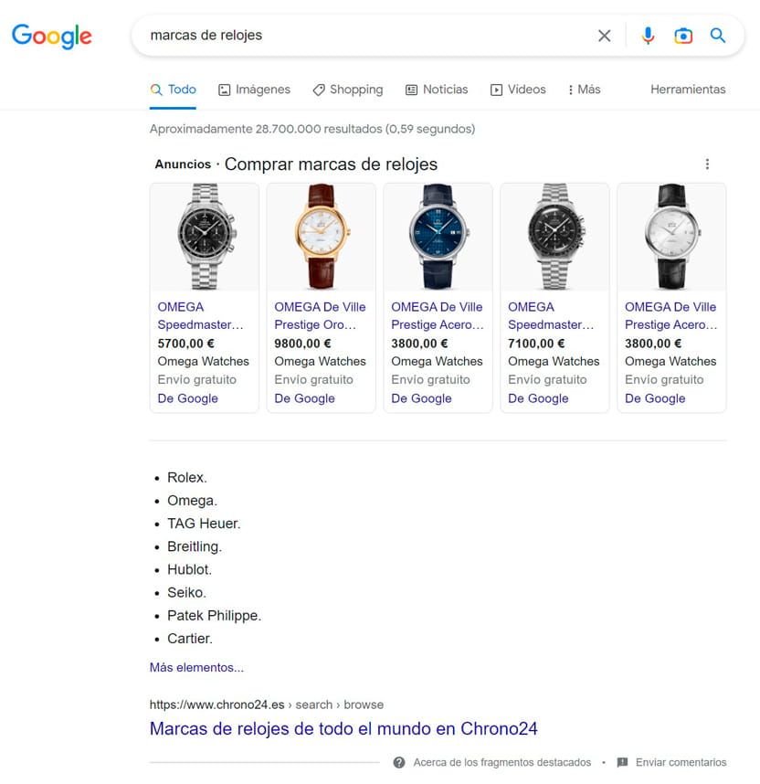 Featured Snippet tipo lista sin enumeración para
