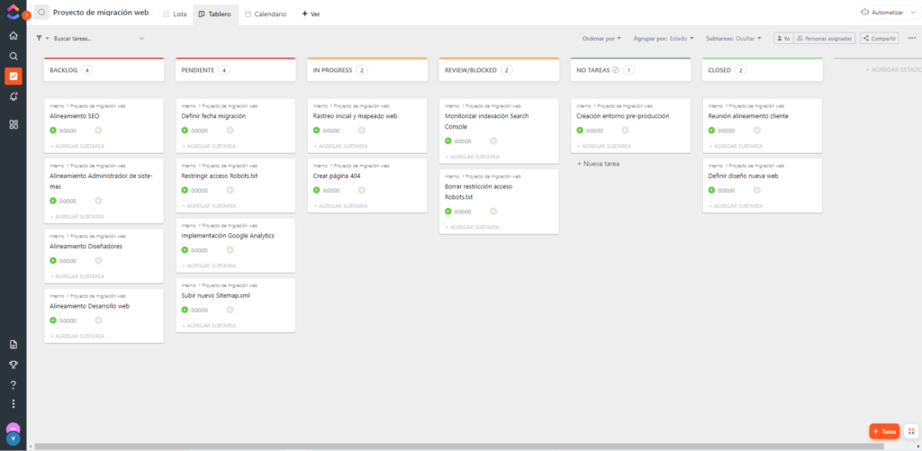Organiza a tu equipo y las tareas a realizar en tu migración web con ClickUp