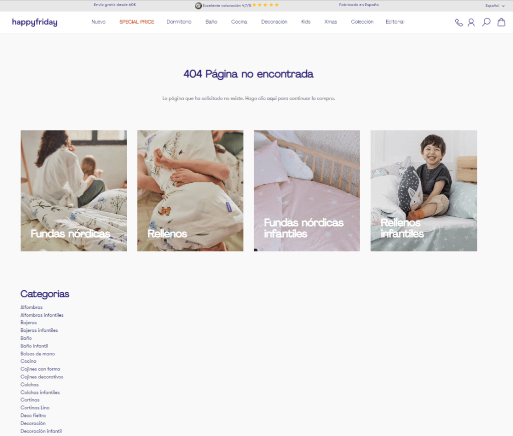 Página 404 con enlaces a las páginas más importantes de tu web.