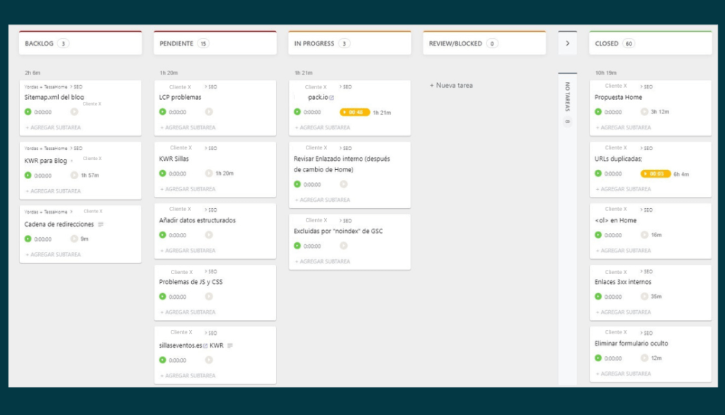 Ejemplo de proyecto KANBAN en ClickUp