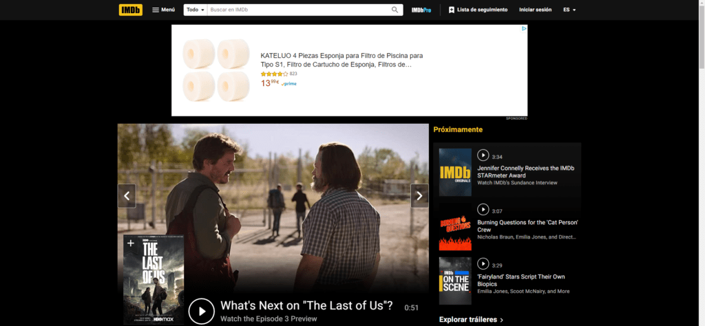 Esta imagen muestra un ejemplo de publicidad Amazon DSP link-in en la plataforma IMBd.