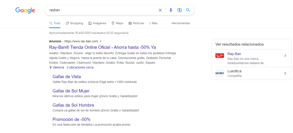 Búsqueda de marca de Rayban
