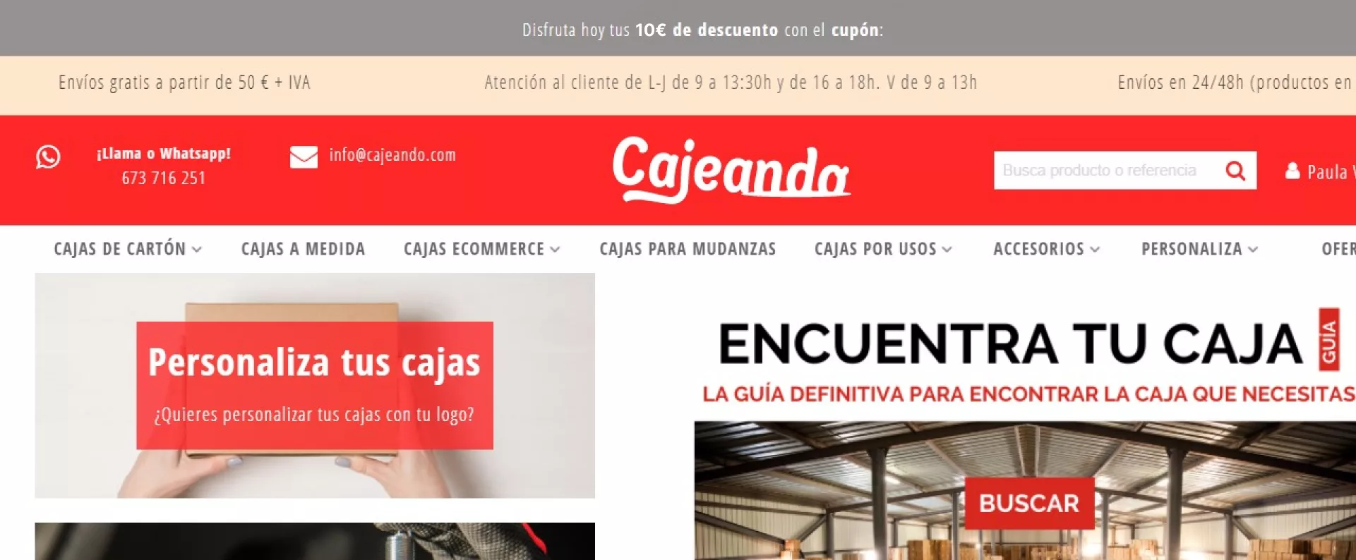 Top bar ofreciendo 10€ con el cupón.